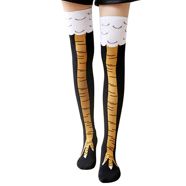 2017 Creative New Women Chicken Socks With Chicken Print toe Trendy Women Fashion 3D Cartoon Thigh High Sale Chicken Toe Feet La