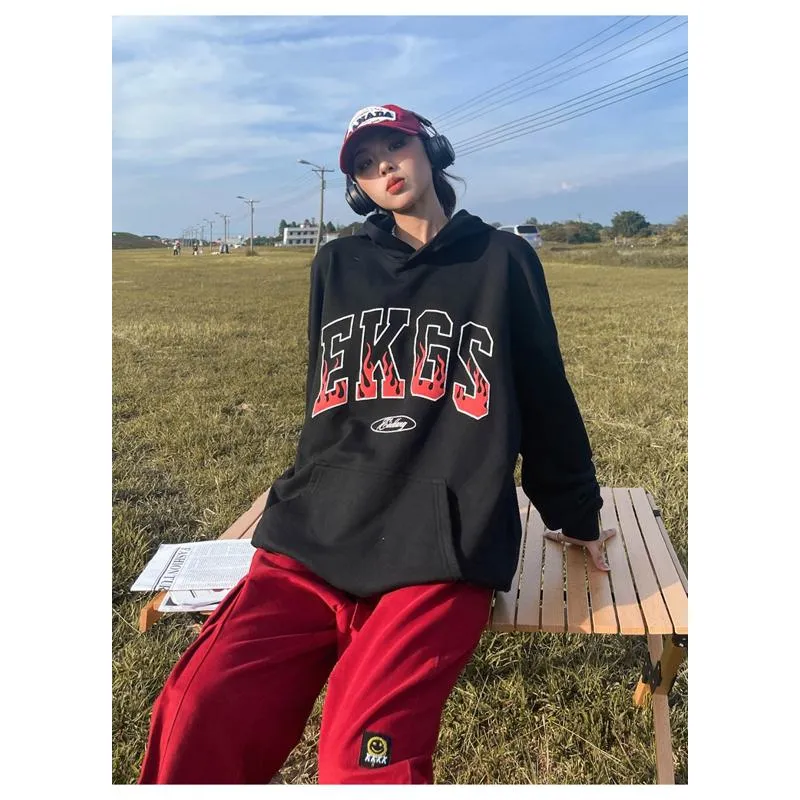 Anti-Pilling Plus Velvet Print Faux Cotton Stripe Double Layer Hoodie