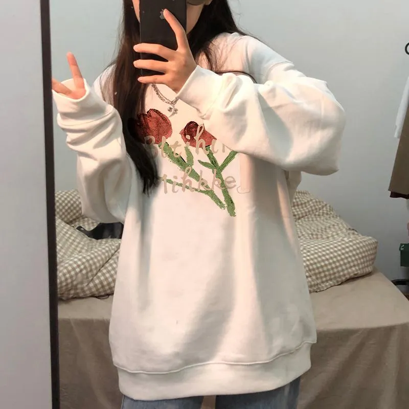 Anti-Pilling Plus Velvet Thickened Print Faux Cotton Stripe Round Neck Sweatshirt