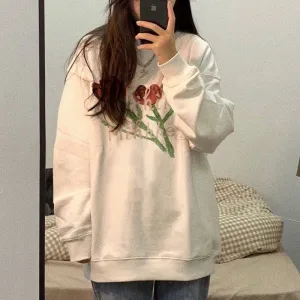 Anti-Pilling Plus Velvet Thickened Print Faux Cotton Stripe Round Neck Sweatshirt