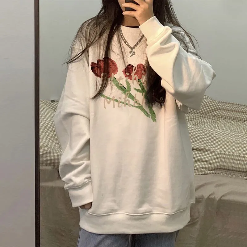 Anti-Pilling Plus Velvet Thickened Print Faux Cotton Stripe Round Neck Sweatshirt
