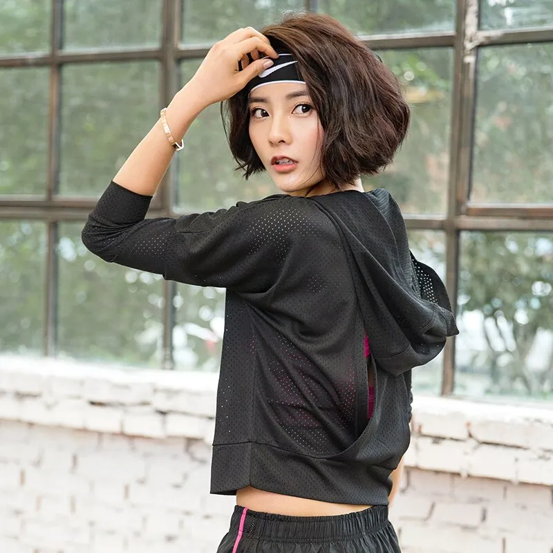 Breathable Backless Patched Hooded Long Sleeve