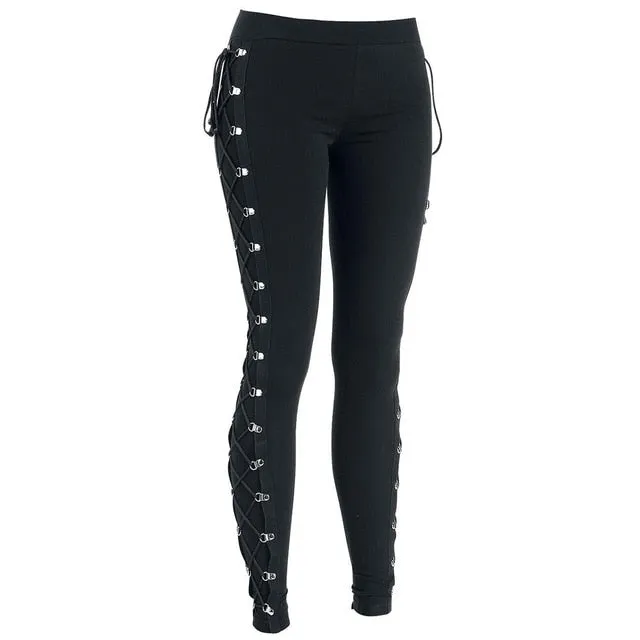 Casual Gothic Office Lady Punk Style Leggings Plain Thin Pants