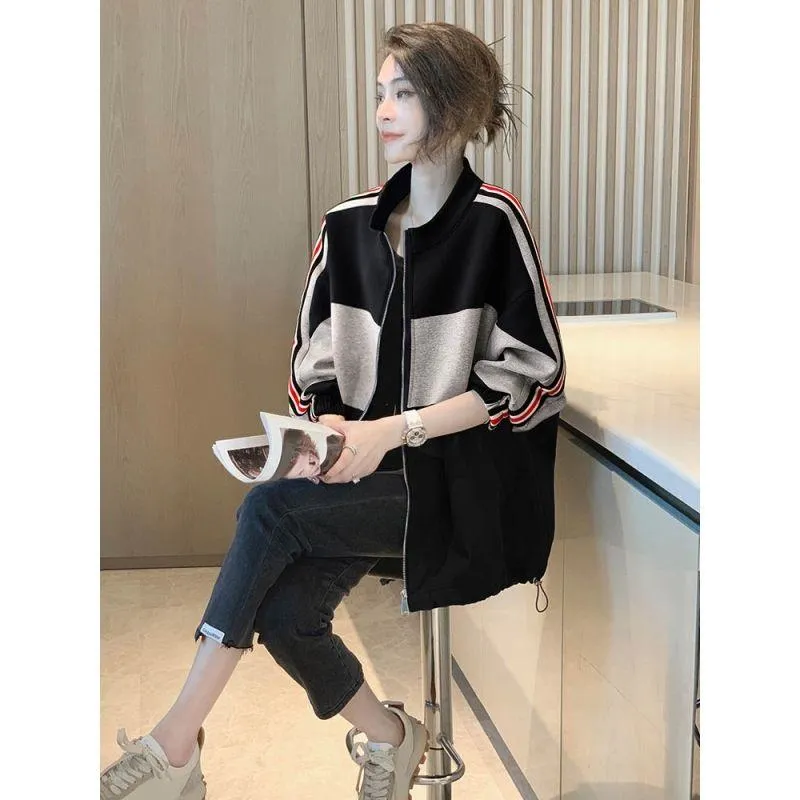 Chic Patchwork Casual Color Blocking Loose Fit Fleece Jacket