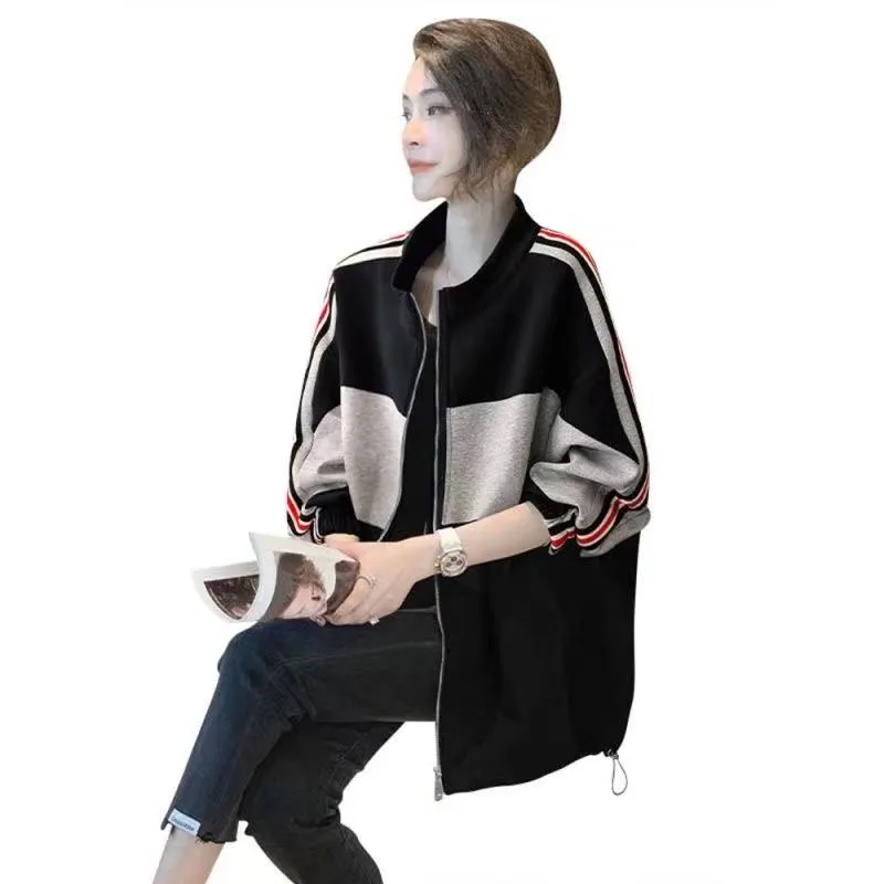 Chic Patchwork Casual Color Blocking Loose Fit Fleece Jacket