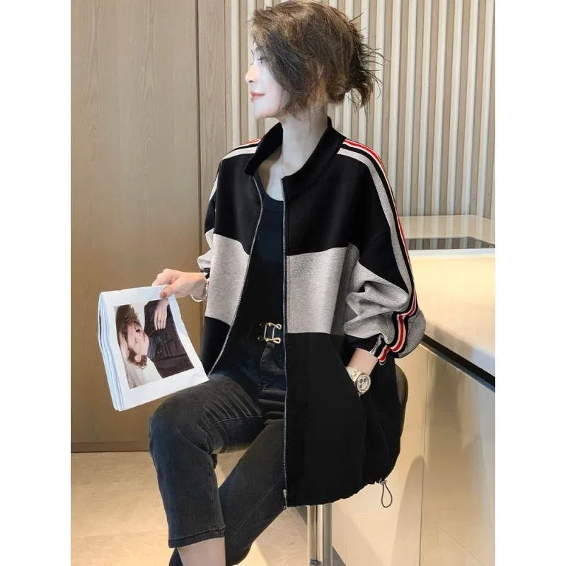 Chic Patchwork Casual Color Blocking Loose Fit Fleece Jacket