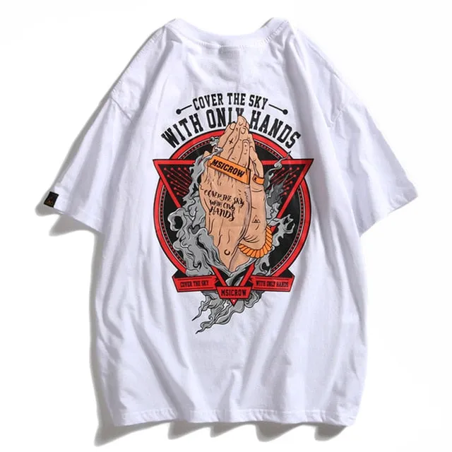 Cover Sky With Only Hands Hip Hop Streetwear Loose Tees