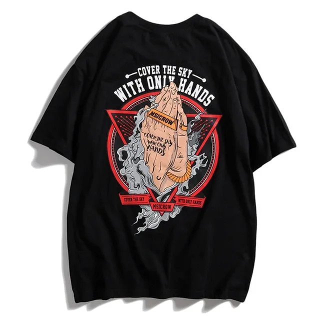Cover Sky With Only Hands Hip Hop Streetwear Loose Tees
