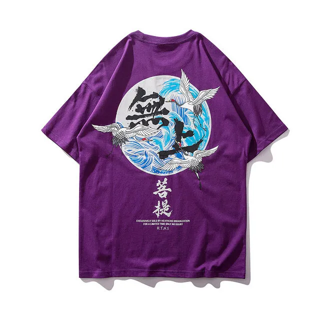 Crane & Big Waves Printed Hip Hop Streetwear Loose Tees