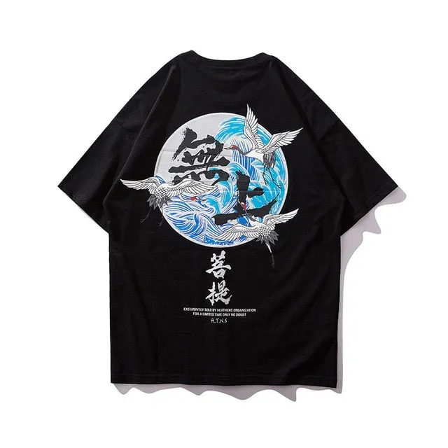 Crane & Big Waves Printed Hip Hop Streetwear Loose Tees