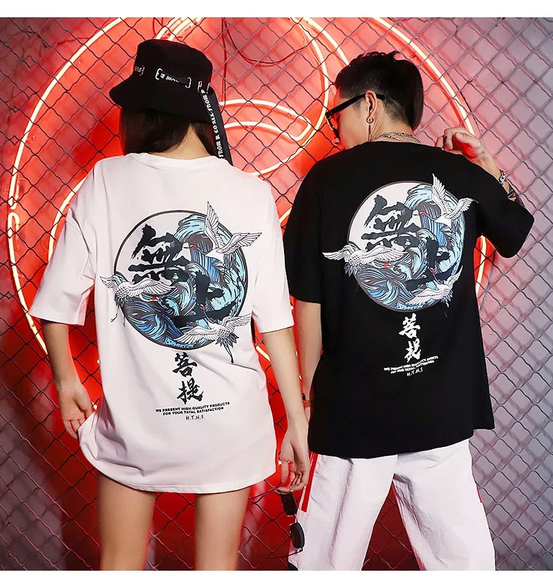 Crane & Big Waves Printed Hip Hop Streetwear Loose Tees