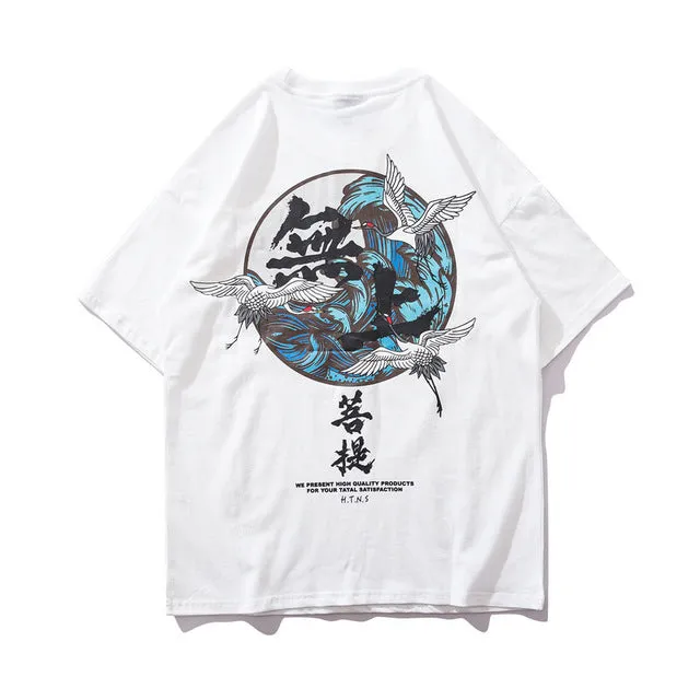 Crane & Big Waves Printed Hip Hop Streetwear Loose Tees