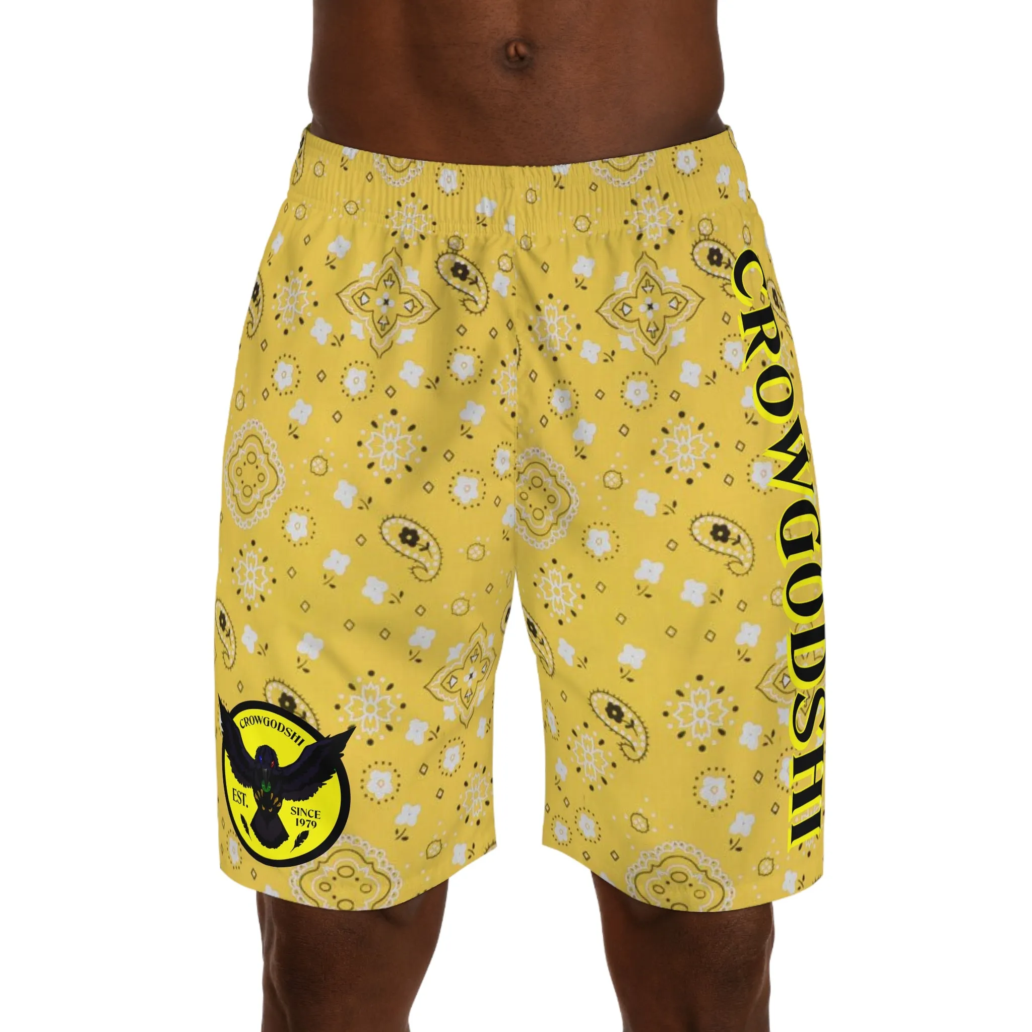 Crowgodshi Men's Yellow Colors Hawaiian Shorts