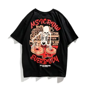DJ Skull Printed Hip Hop Streetwear Loose Tees