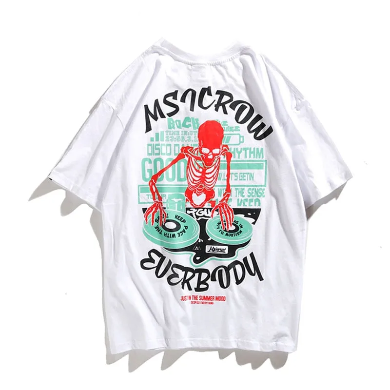 DJ Skull Printed Hip Hop Streetwear Loose Tees
