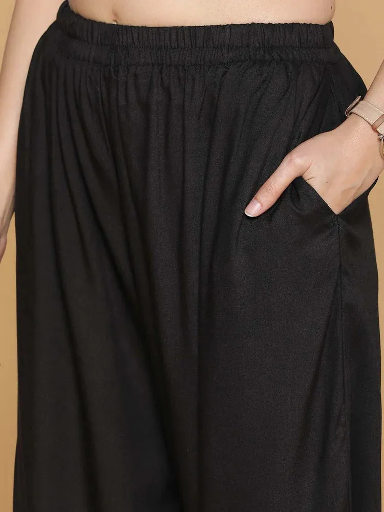 Elegant Black Colored Rayon Palazzo Pant For Women