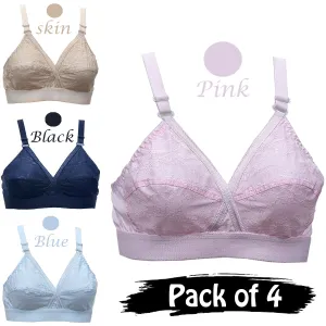 Flourish Pack Of 4 Cross Design Women Ladies Girls Cotton Bra Blouse Brazier