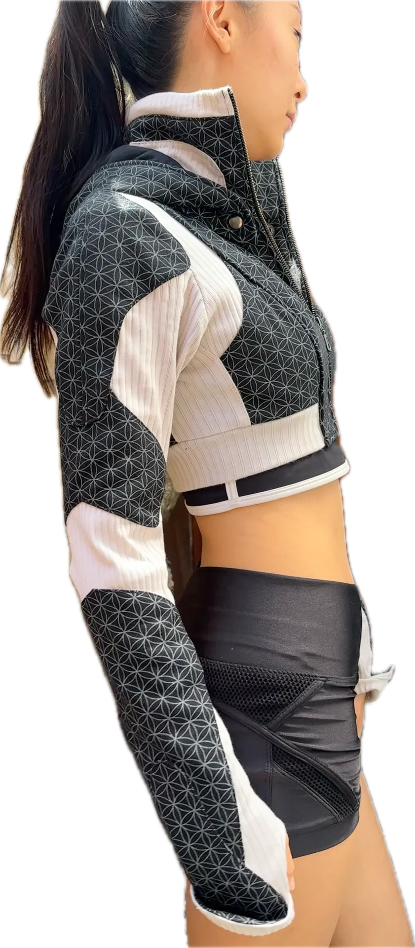 Freq G Hooded Crop Jacket with Flower of Life