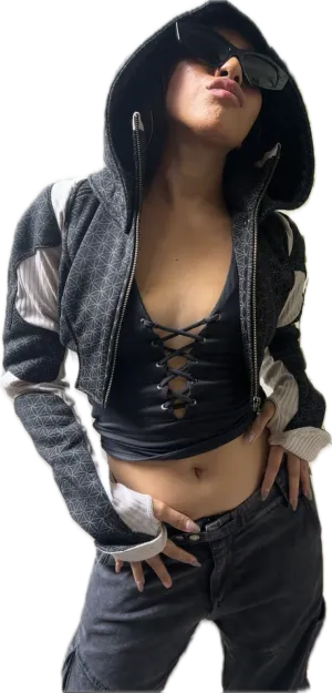 Freq G Hooded Crop Jacket with Flower of Life