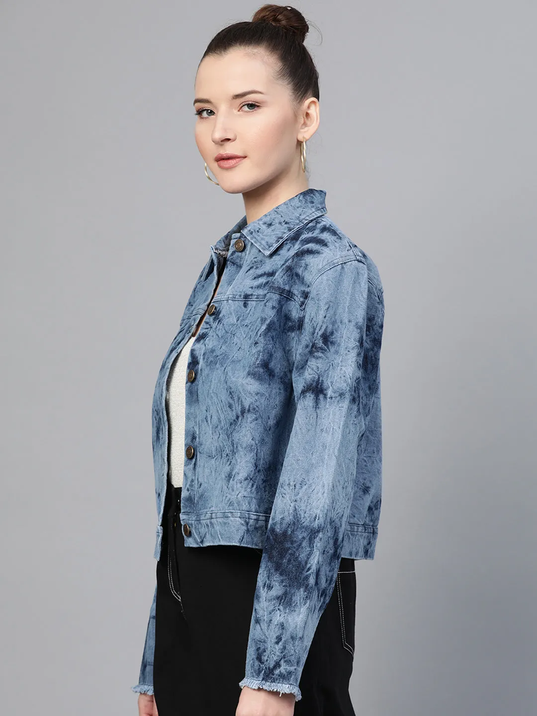 Ice Blue Tie-Dye Acid Wash Denim Jacket