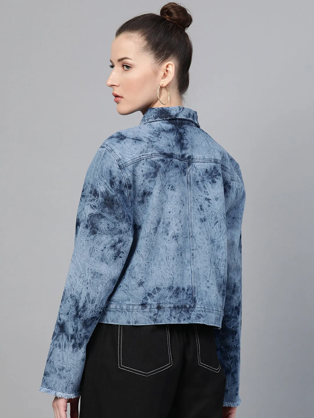 Ice Blue Tie-Dye Acid Wash Denim Jacket