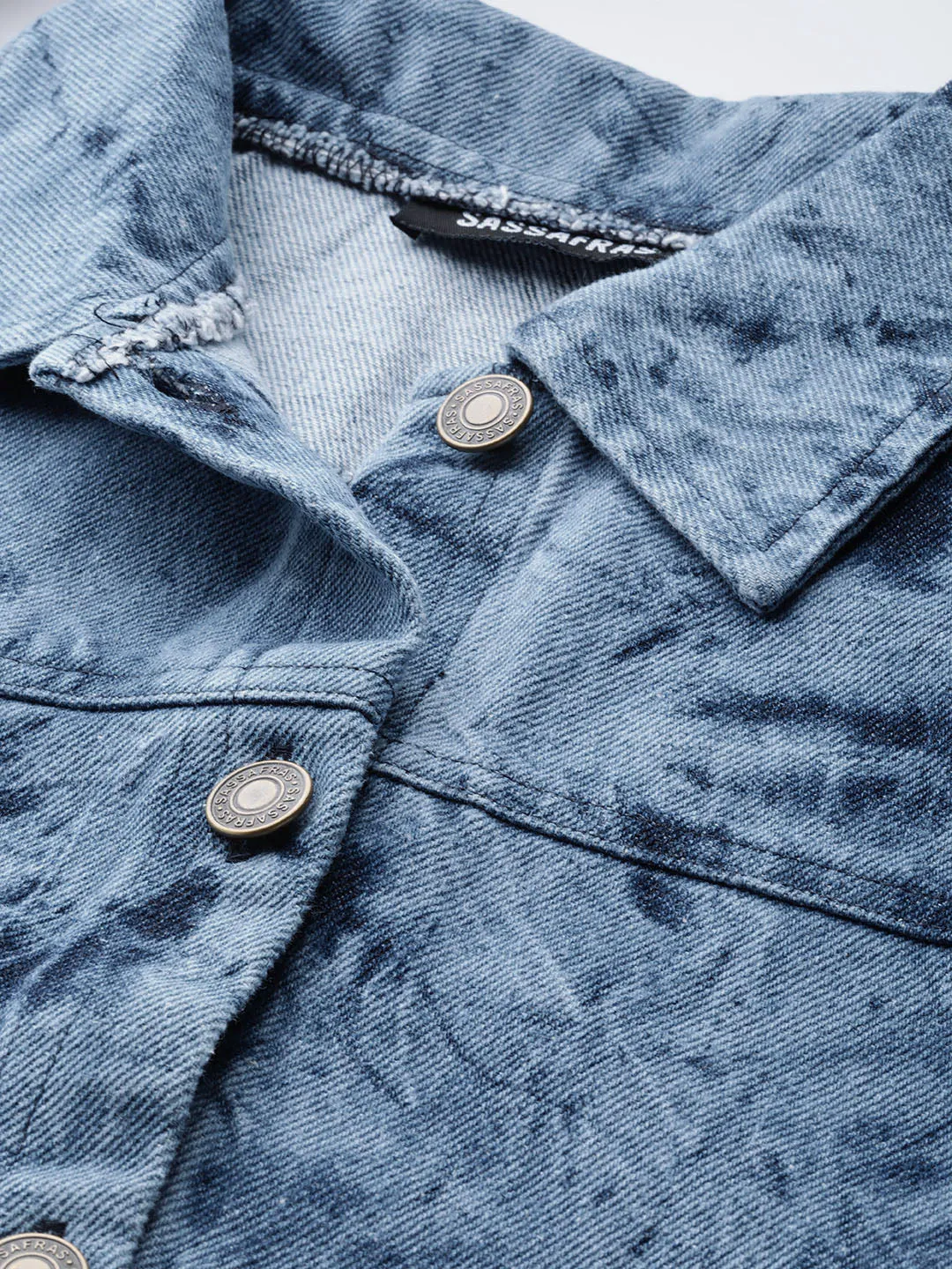 Ice Blue Tie-Dye Acid Wash Denim Jacket