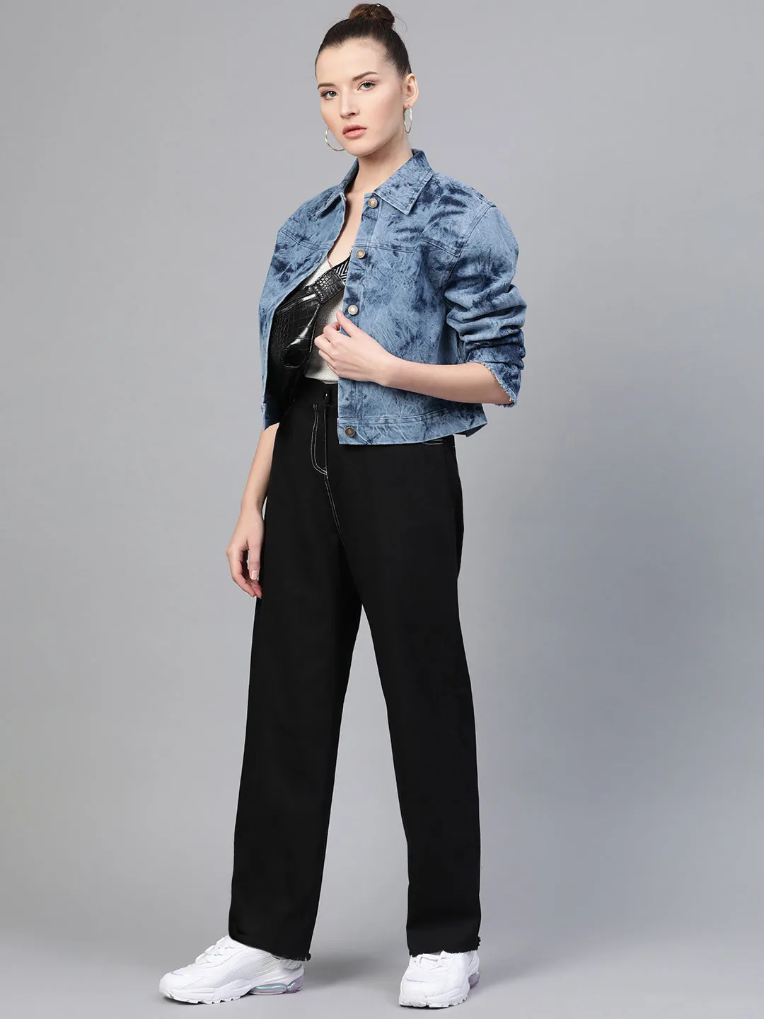 Ice Blue Tie-Dye Acid Wash Denim Jacket