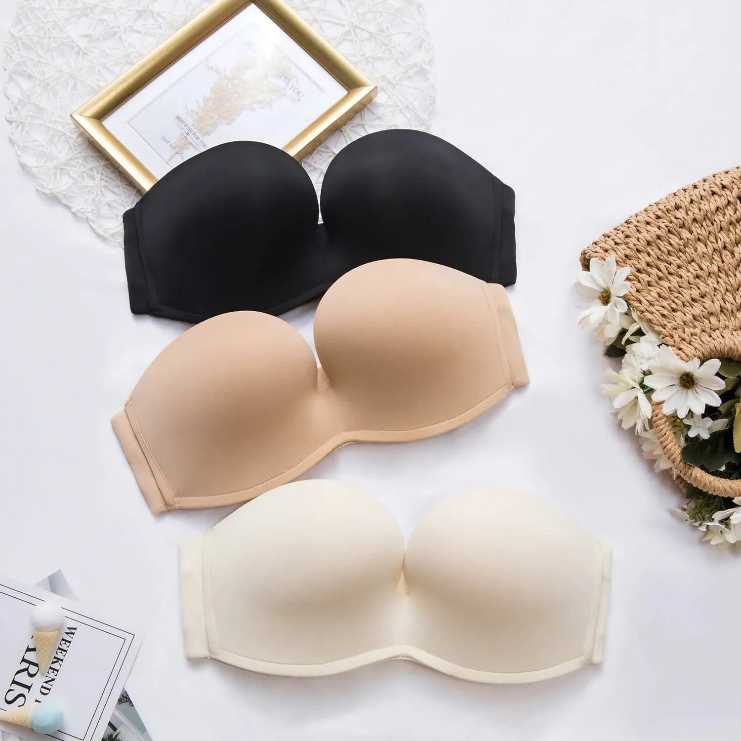 Invisible Strapless Bra with Plunge, Padded, and Push-Up Features