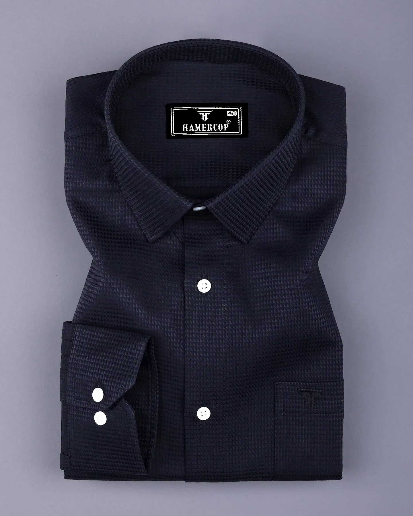 Iridium Black Solid Dobby Texture Premium Cotton Shirt