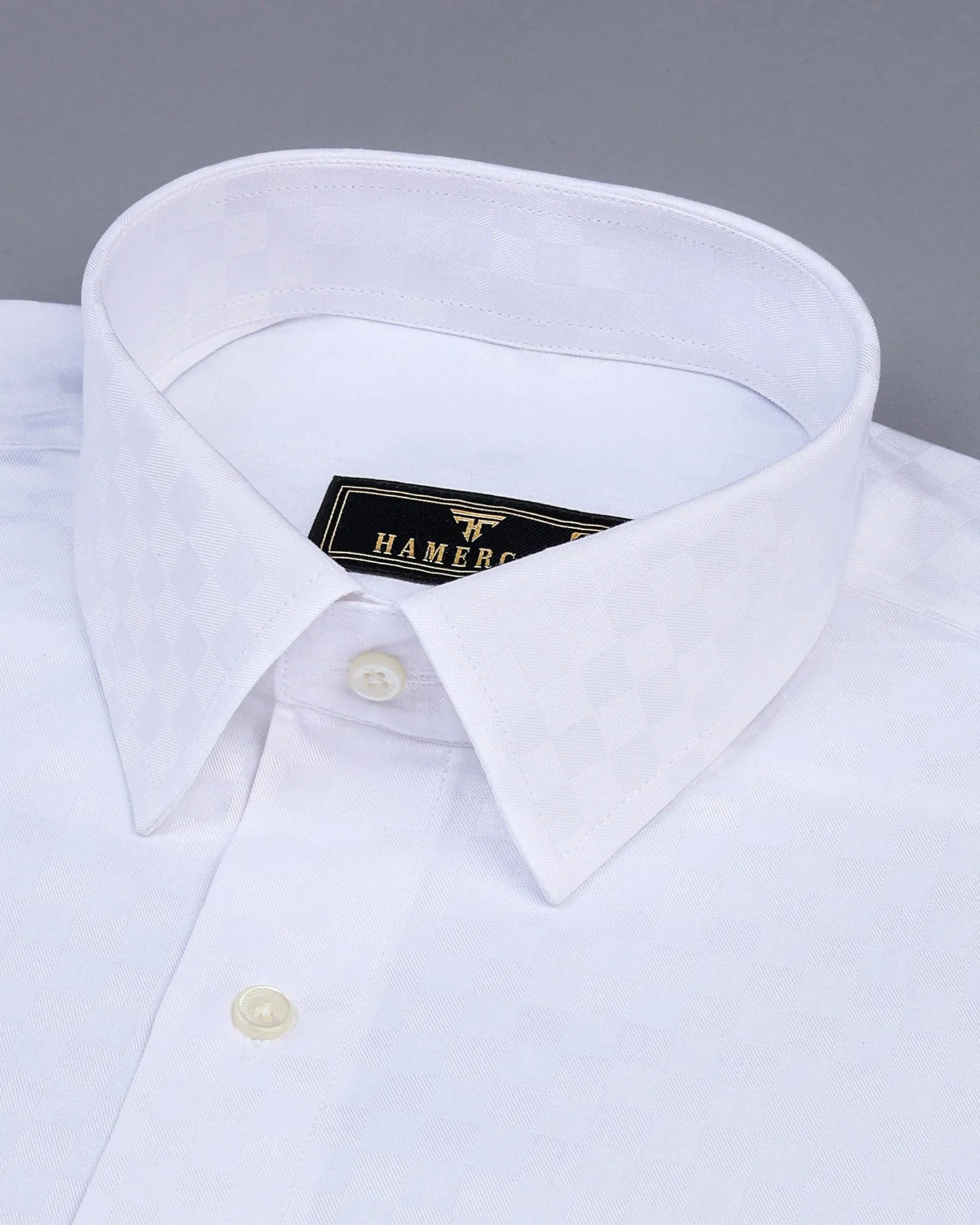 Jasmine White Self Checked Jacquard Premium Cotton Shirt