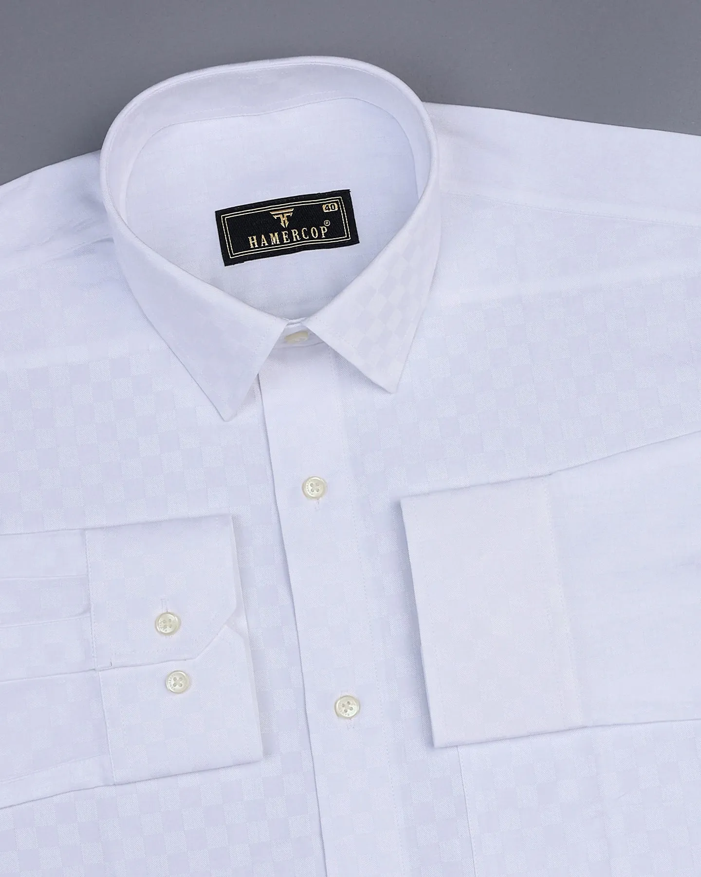 Jasmine White Self Checked Jacquard Premium Cotton Shirt