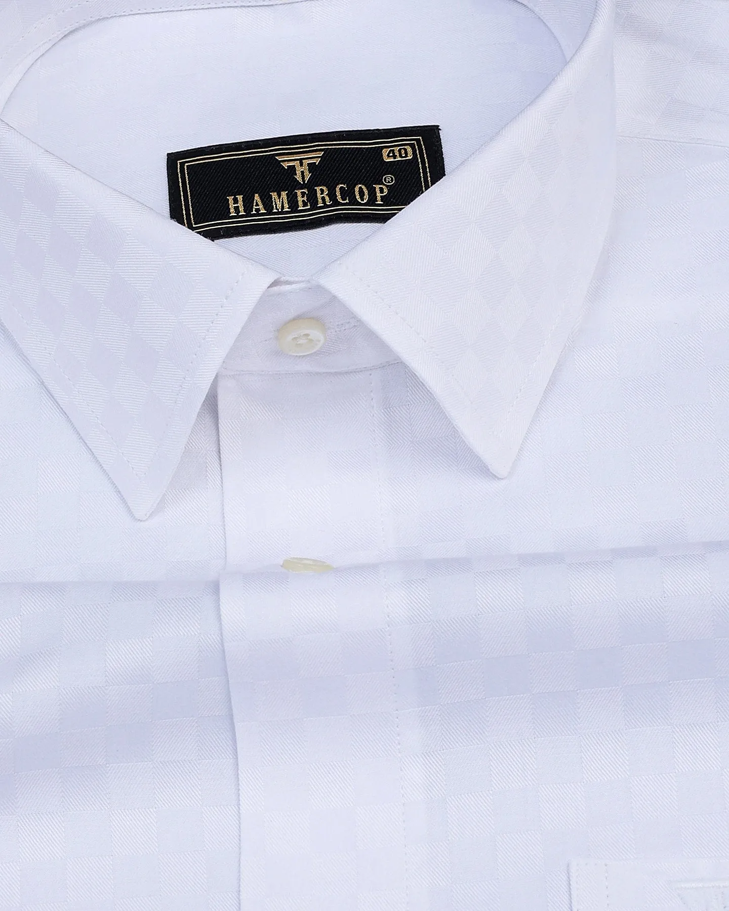Jasmine White Self Checked Jacquard Premium Cotton Shirt