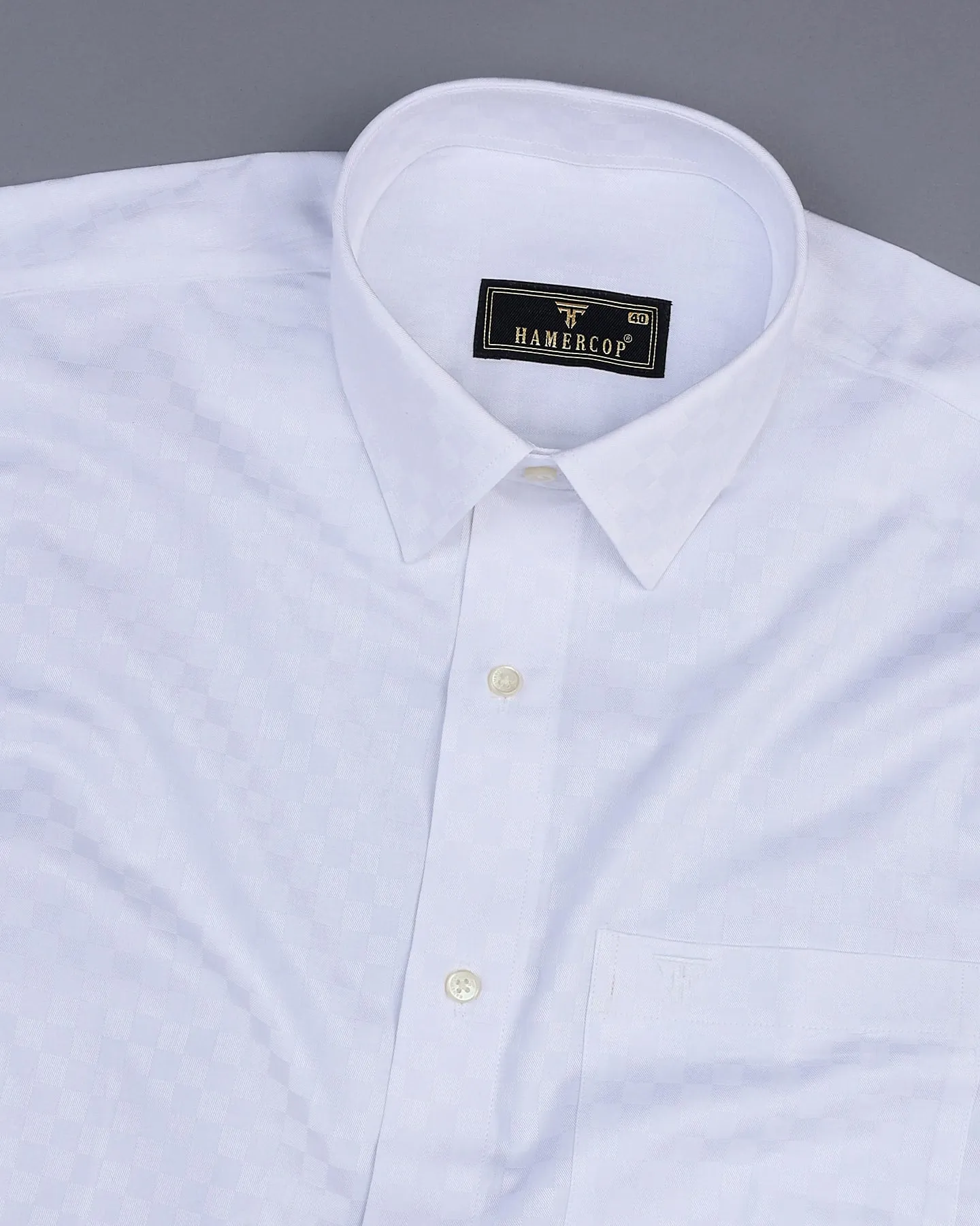 Jasmine White Self Checked Jacquard Premium Cotton Shirt