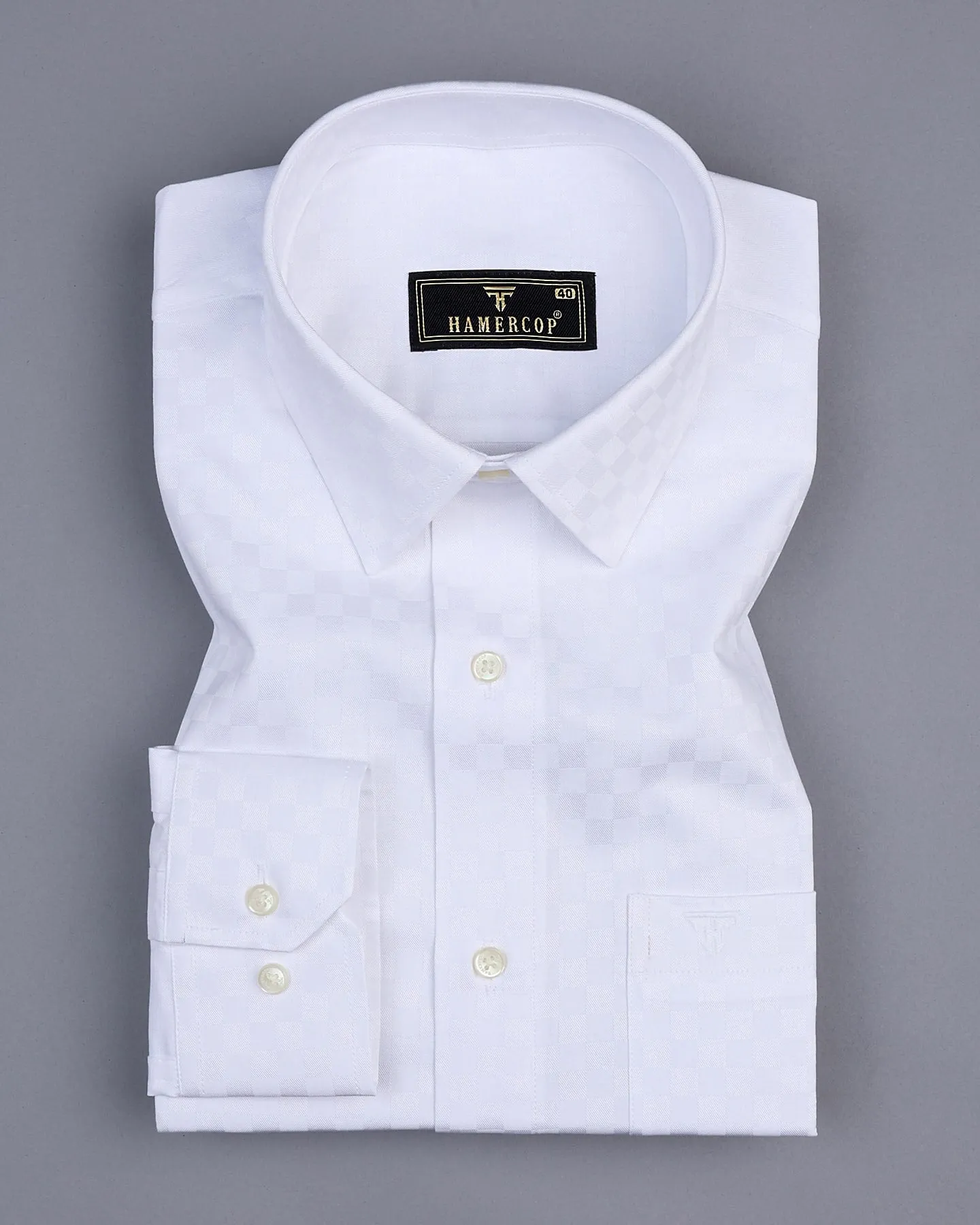Jasmine White Self Checked Jacquard Premium Cotton Shirt
