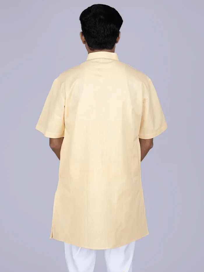 Light Yellow Handwoven Organic Cotton Men Kurta