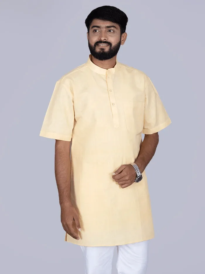Light Yellow Handwoven Organic Cotton Men Kurta