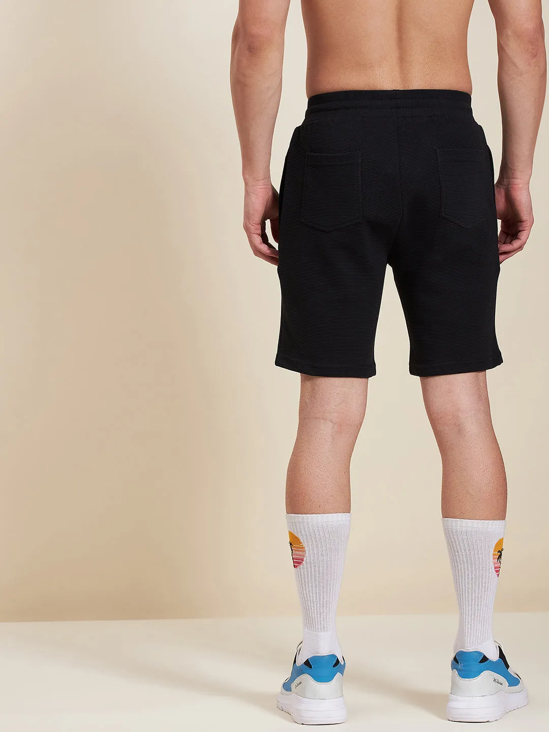 Men Black Zipper Pocket Bermuda Shorts