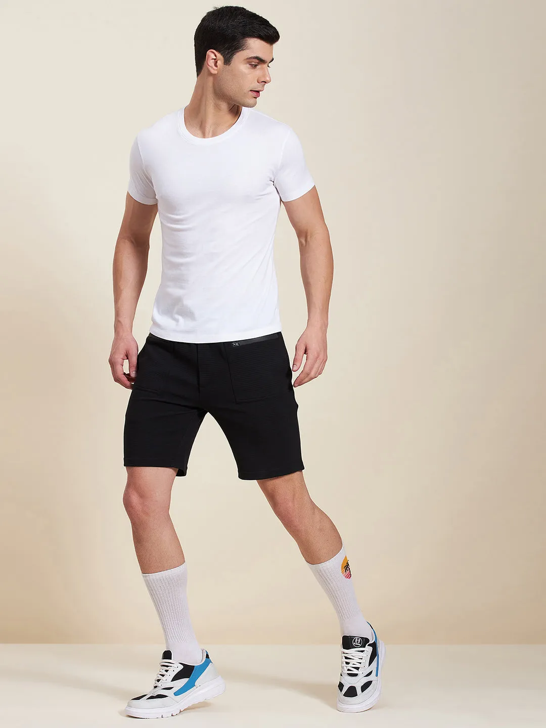 Men Black Zipper Pocket Bermuda Shorts