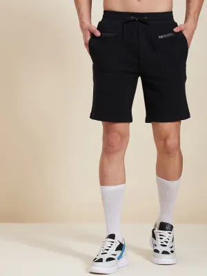 Men Black Zipper Pocket Bermuda Shorts