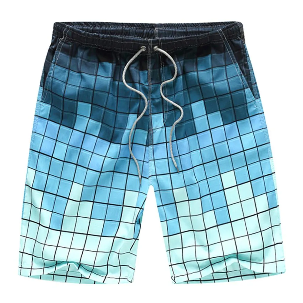 Men Swimming Trunks Plaid Beach Leisure Loose