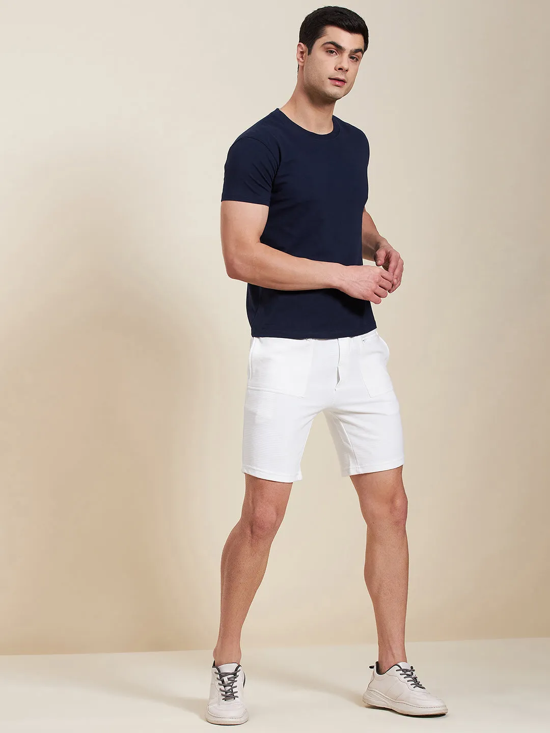 Men White Zipper Pocket Bermuda Shorts