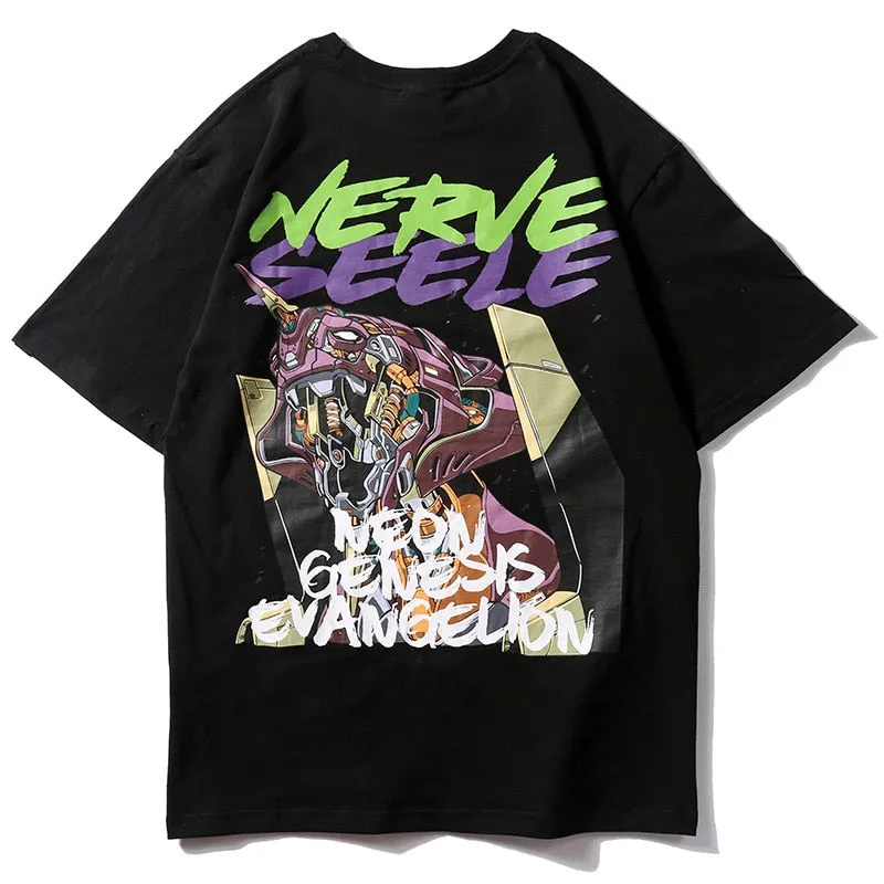 Neon Genesis Robot Printed Hip Hop Streetwear Loose Tees