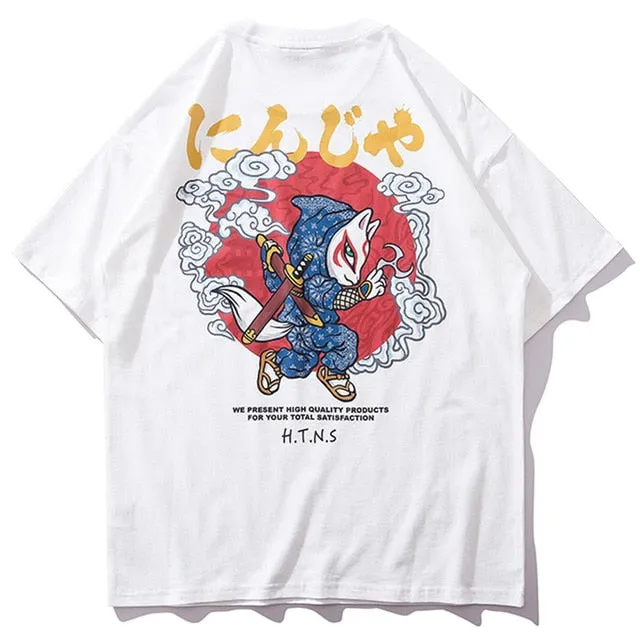 Ninja Cat Printed Hip Hop Streetwear Loose Tees