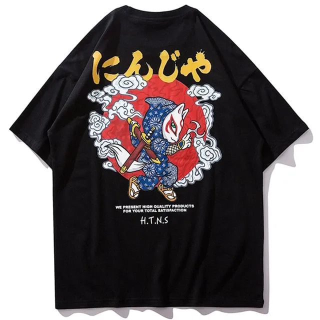 Ninja Cat Printed Hip Hop Streetwear Loose Tees