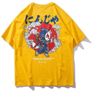 Ninja Cat Printed Hip Hop Streetwear Loose Tees