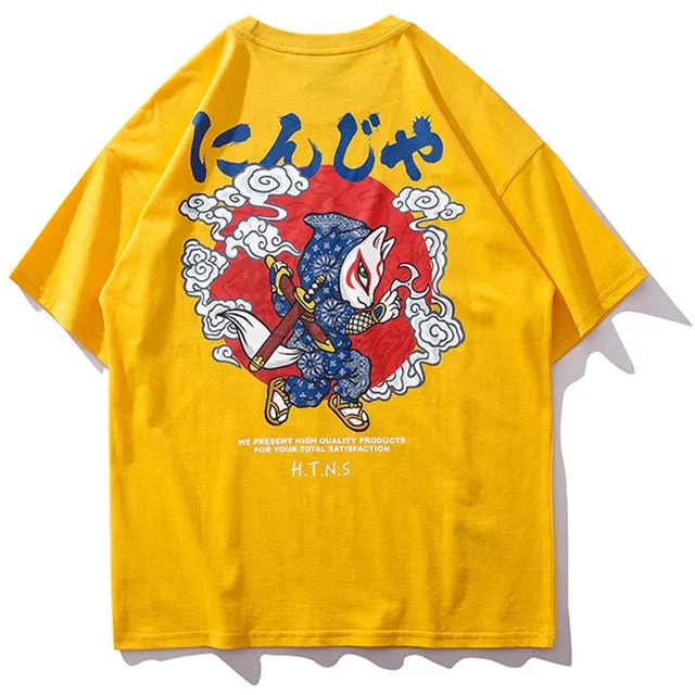 Ninja Cat Printed Hip Hop Streetwear Loose Tees