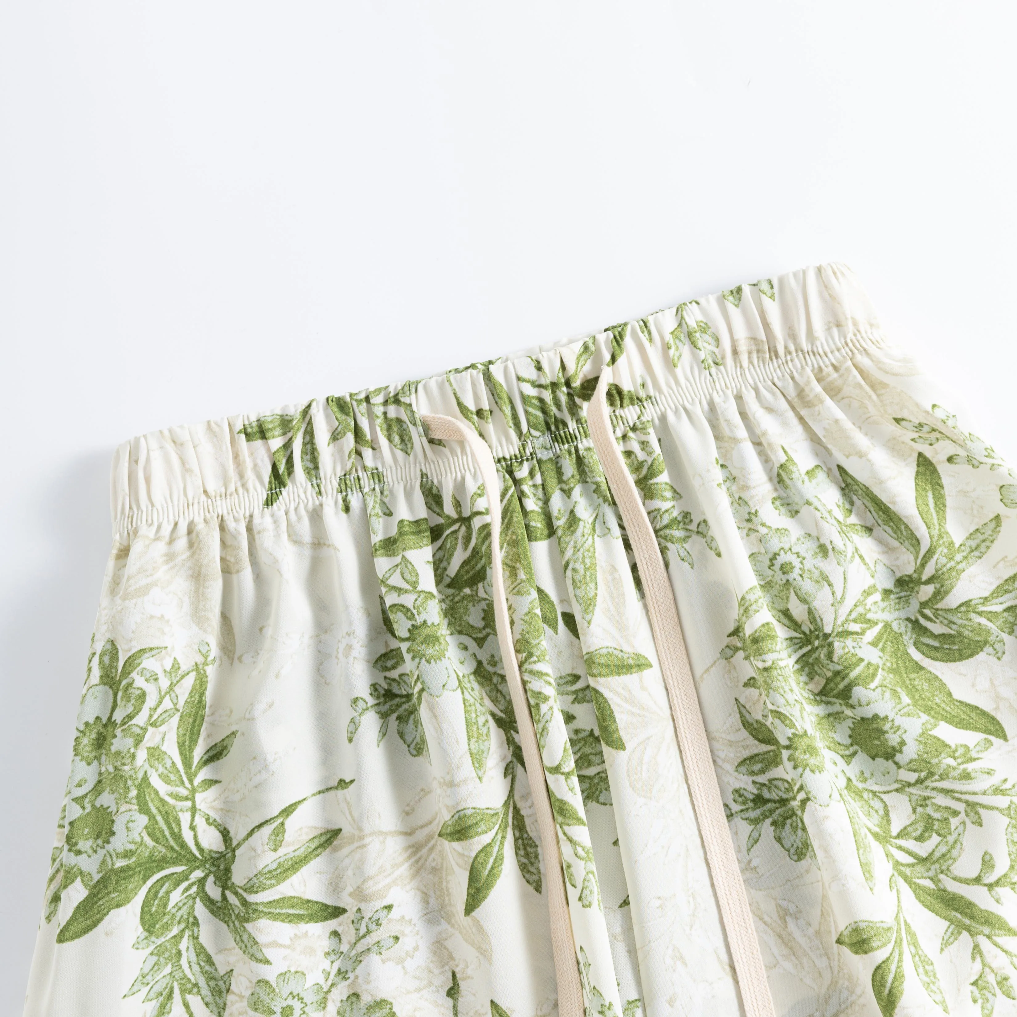 Printed High-Waisted Straight Leg Casual Slimming Look Silky Pants