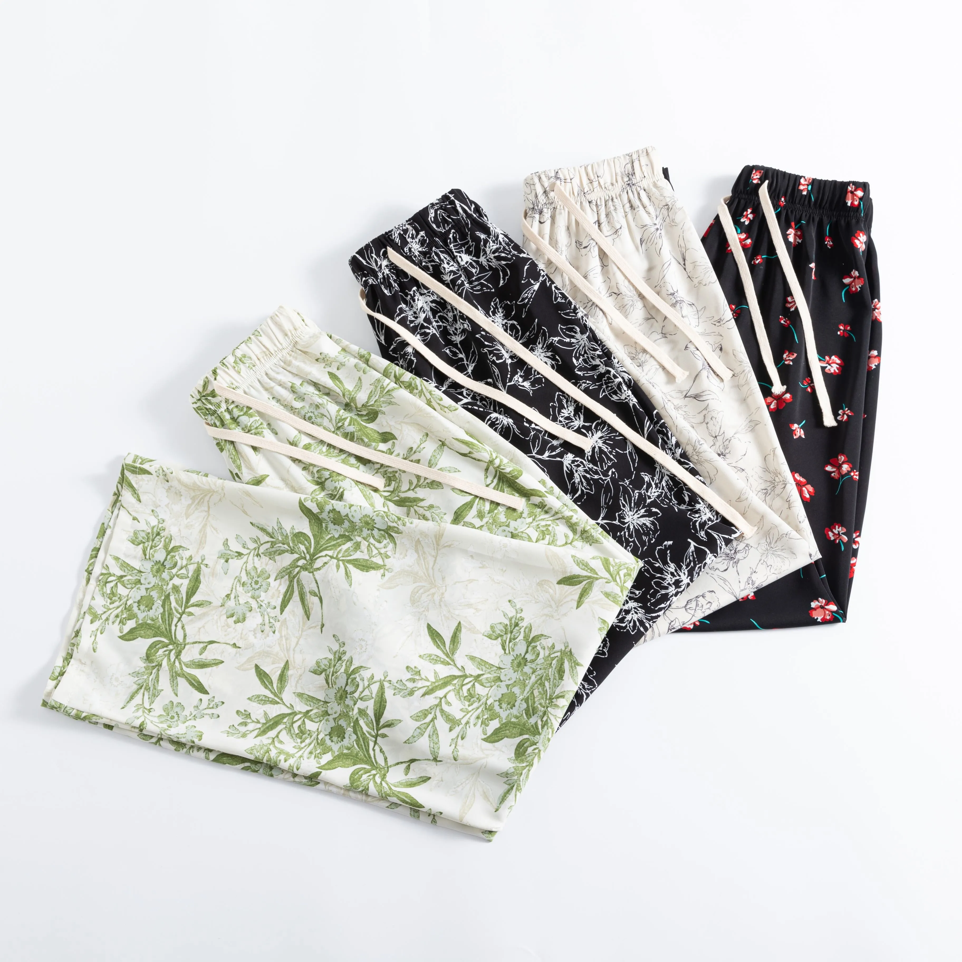 Printed High-Waisted Straight Leg Casual Slimming Look Silky Pants