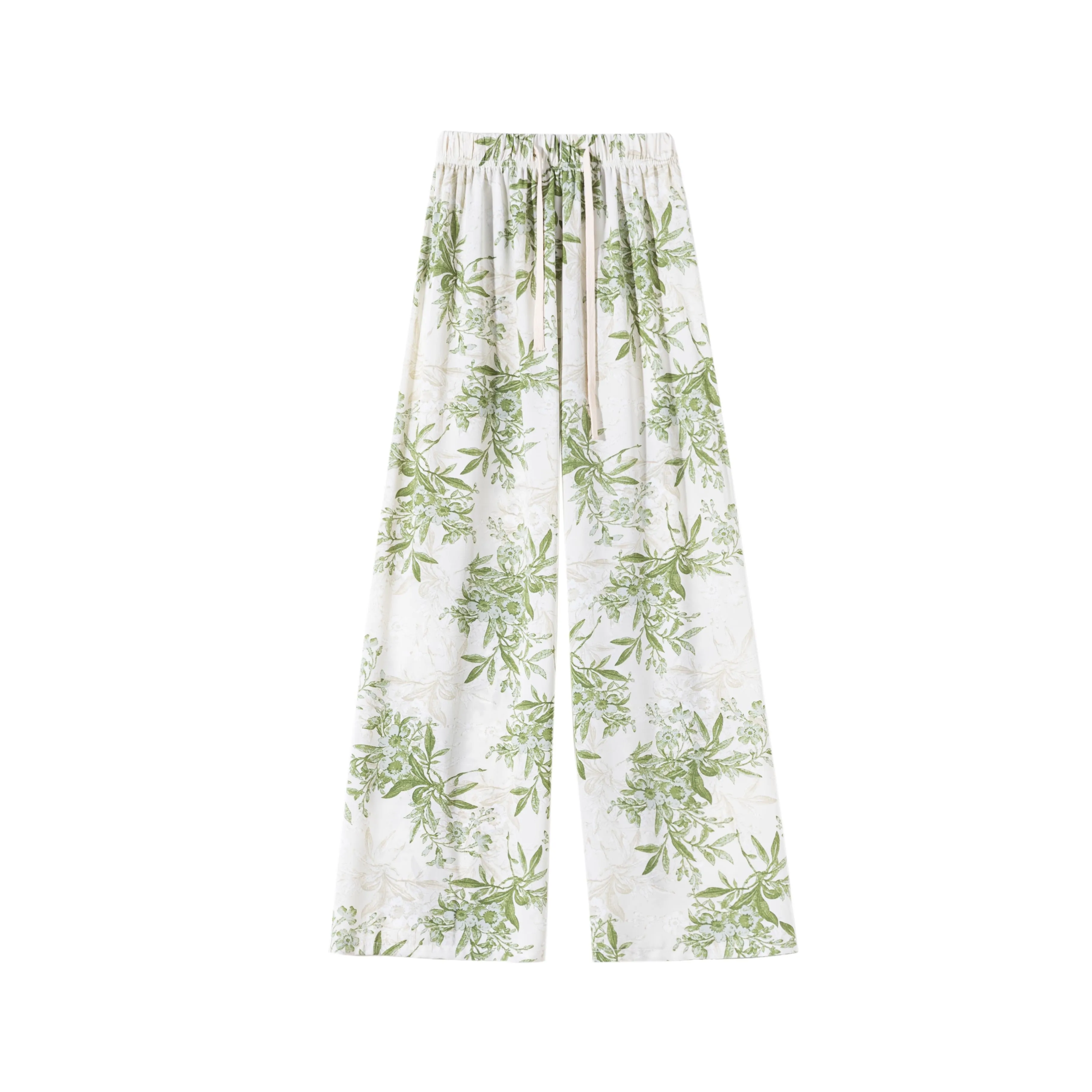 Printed High-Waisted Straight Leg Casual Slimming Look Silky Pants
