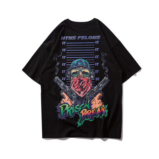Prison Break Printed Hip Hop Streetwear Loose Tees